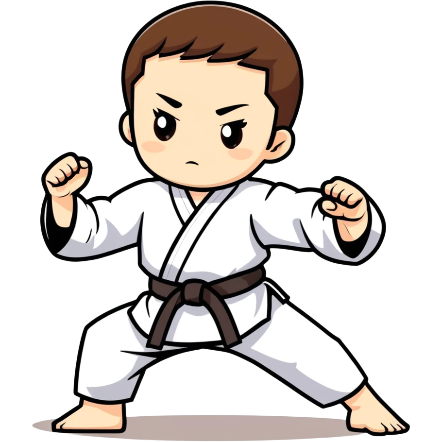 white skin adolescent with short brown hair and brown eyes practicing martial arts emoji