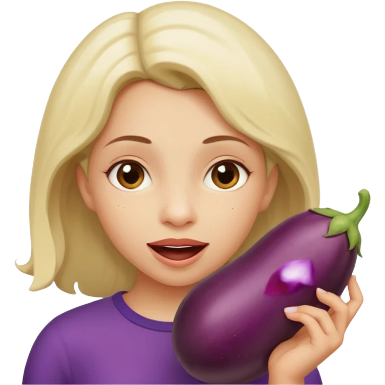 A girl with a eggplant on the hand with a big mouth and a quote where it’s wrote Octavian emoji