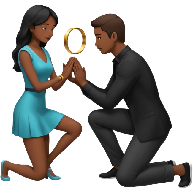 Silhouette of a man kneeling on one knee and offering a ring to a woman receiving it emoji