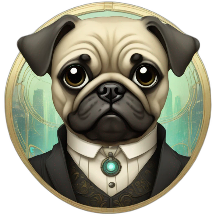 A cyberpunk pug in Art Nouveau style during 1910 emoji