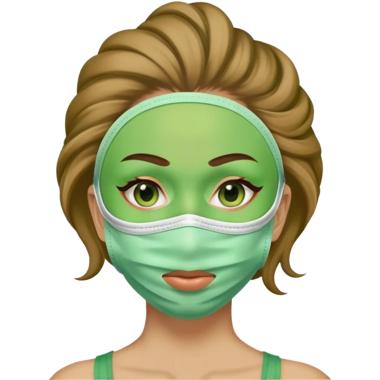 light brown woman with green face mask and hair up  emoji