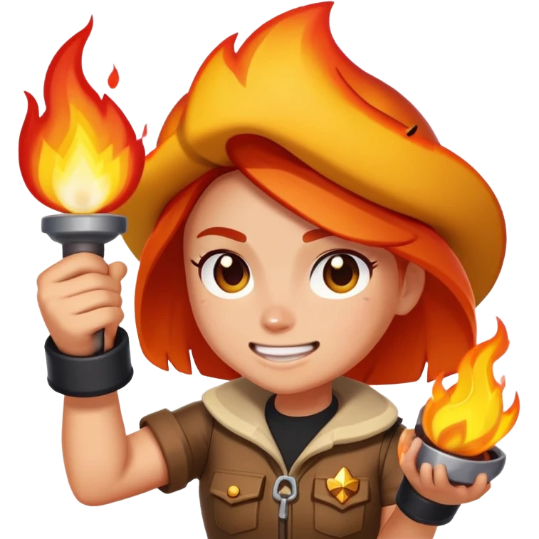 Amber from Brawl Stars as an emoji, holding a flame, showing her energetic personality emoji