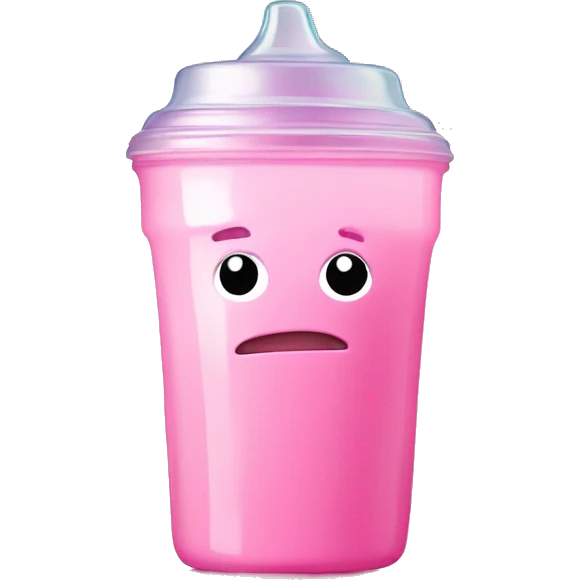 spilled sippy cup with pastel pink liquid and a distorted reflection emoji