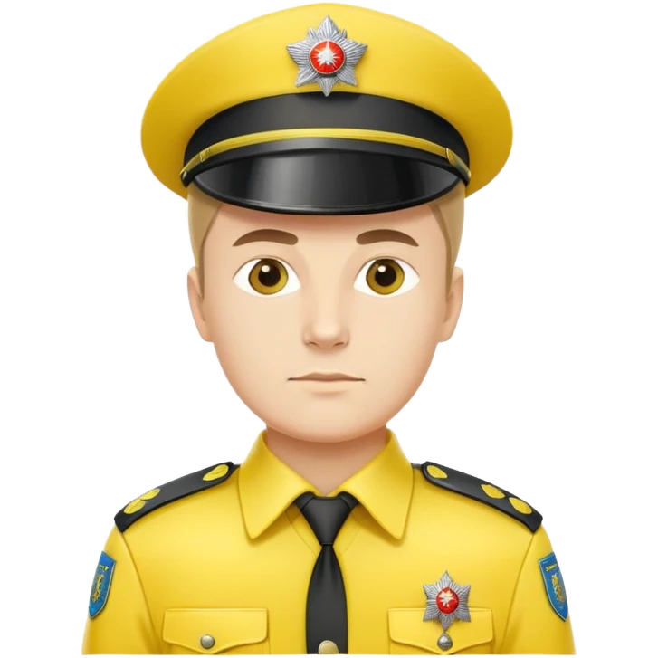 Russian police officer with bright yellow hat and yellow uniform, standing at attention emoji