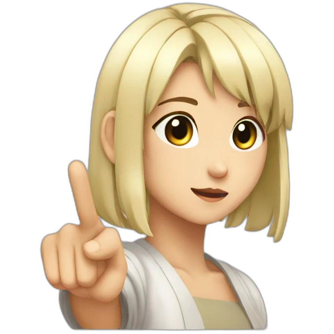 anime girl looking sideway and pointing finger at left side emoji