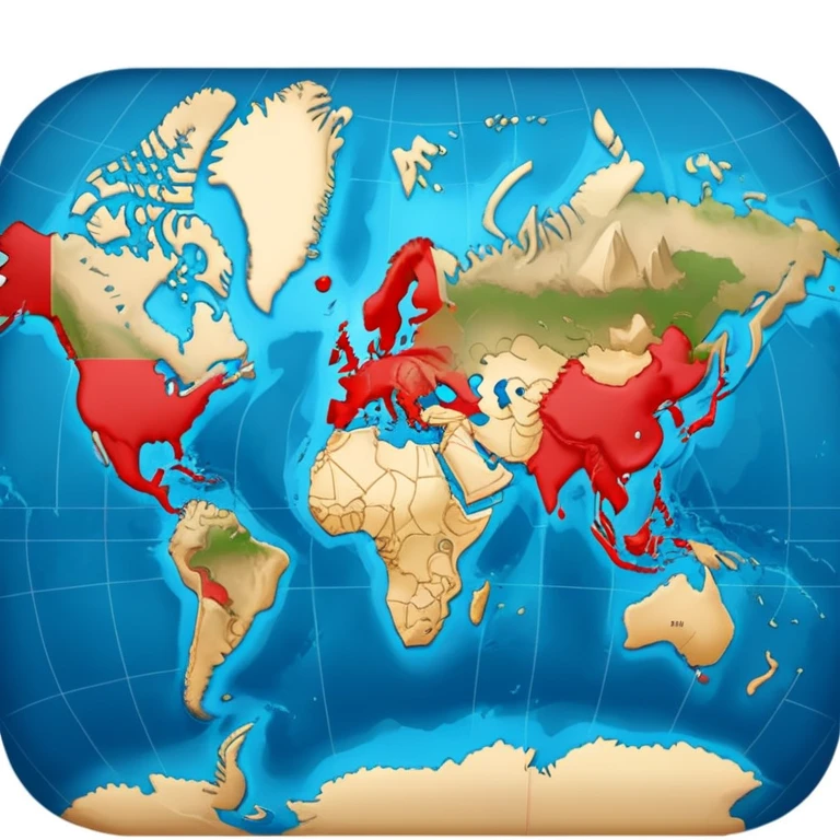 world map with a red travel route line showing a journey across continents emoji