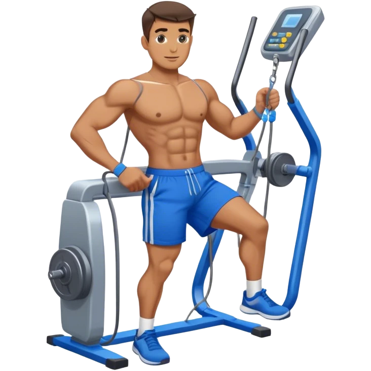 fit man with blue shorts using cable-machine emoji
