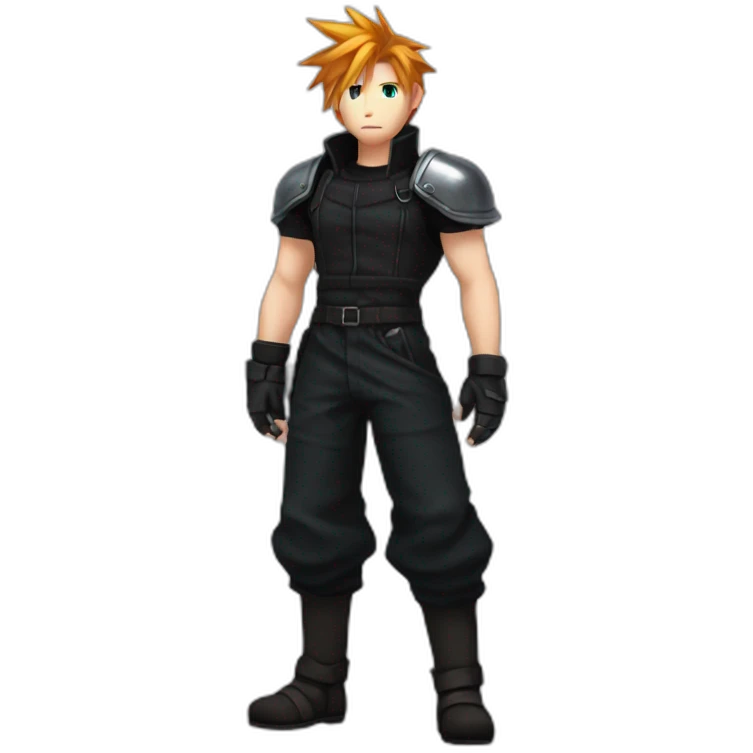 Cloud strife ginger hair. Black clothes full body  emoji
