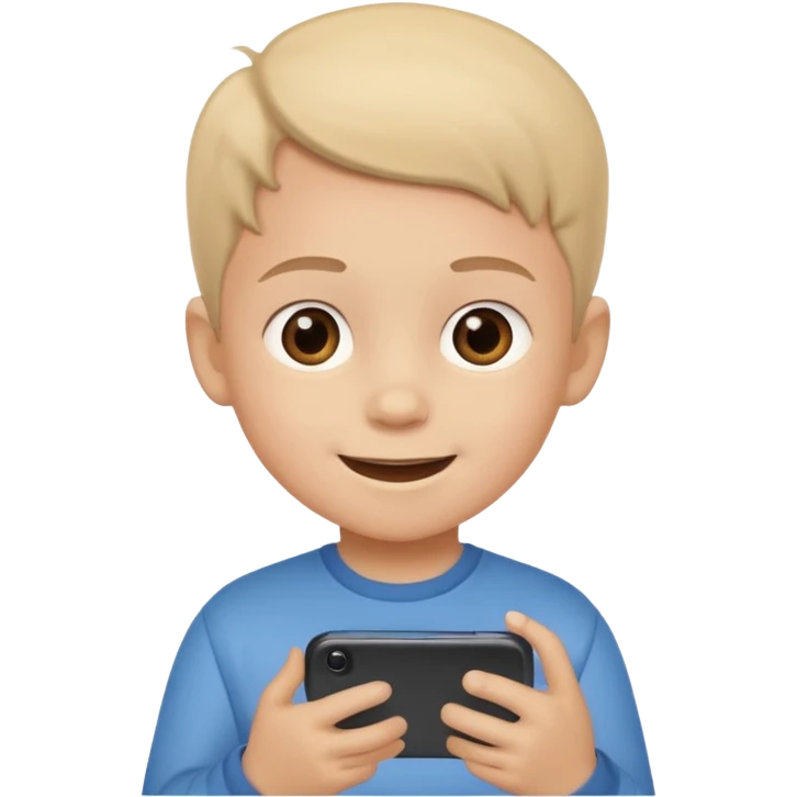 A child holds a phone in his hand, with cartoons on TV in the background emoji