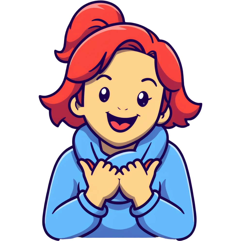 girl with her hands wrapped around her own neck, laughing, tongue out emoji