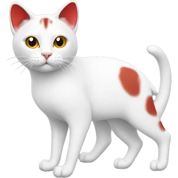 Cat with 3 legs, white and red emoji