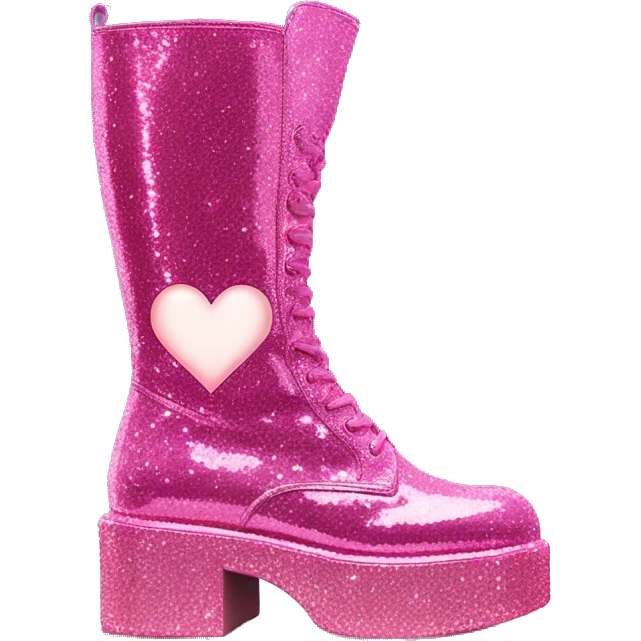 glittery platform knee high gogo boots with heart on side emoji