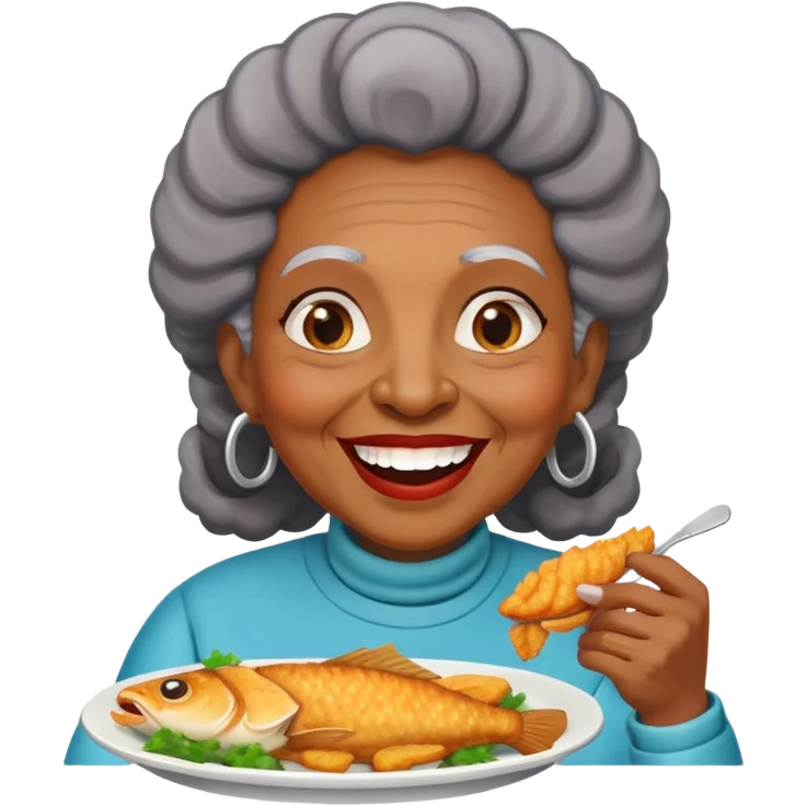 black old lady eating fried fish emoji