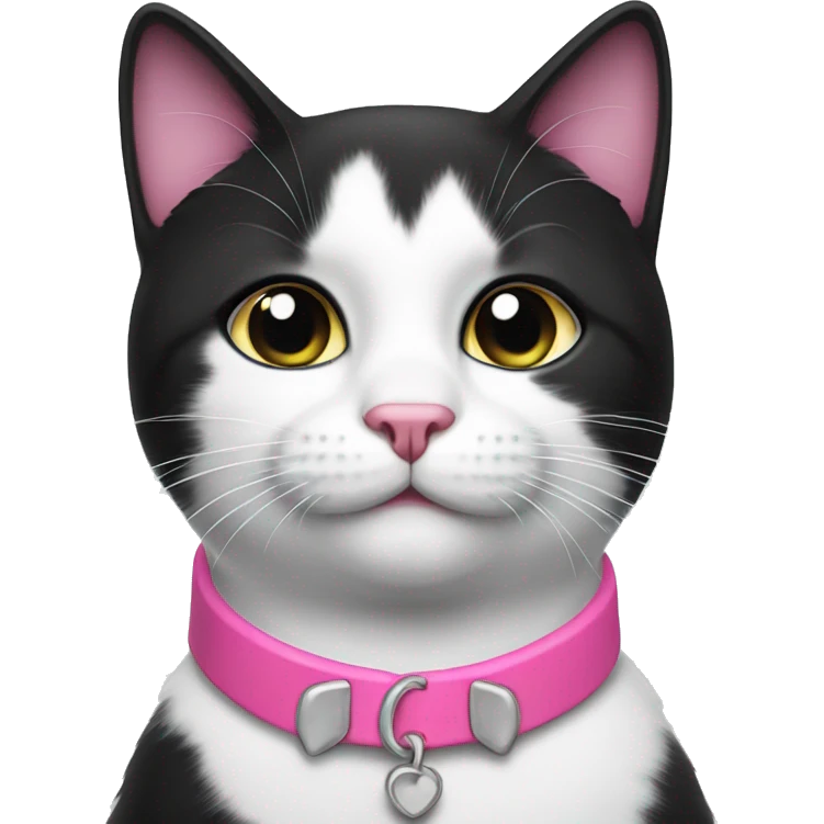 Black and white cat with pink collar  emoji