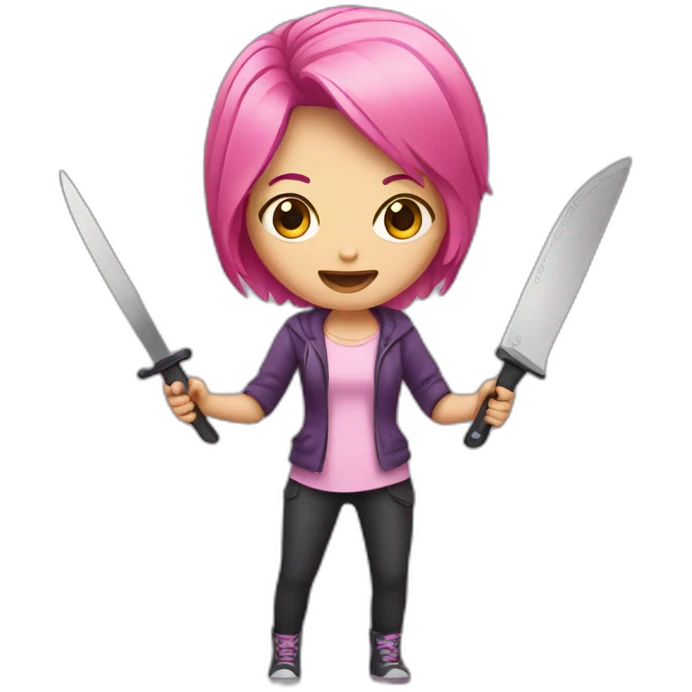 a girl with pink hair holding a knife emoji