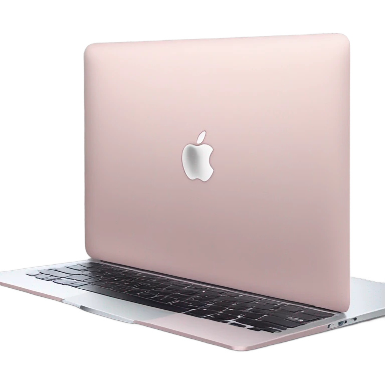 A sleek and modern MacBook Air laptop in a soft pastel pink color, placed on a white background. The Apple logo on the back of the screen is black, contrasting elegantly with the pink finish. The laptop is slightly open, showing a glimpse of the black keyboard and silver edges. The design is minimalist and stylish, reflecting a premium aesthetic. emoji