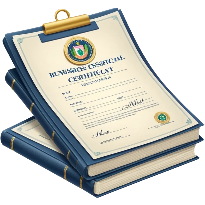 a stack of fiscal documents and a business registration certificate emoji