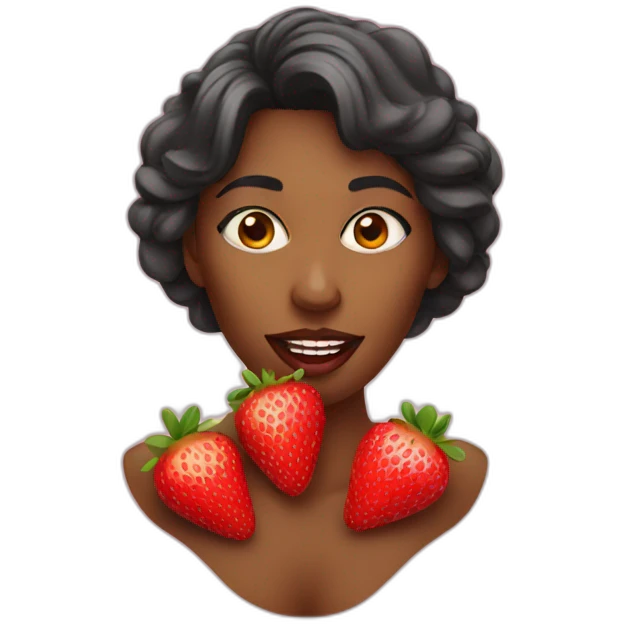 A woman with strawberries in her mouth emoji
