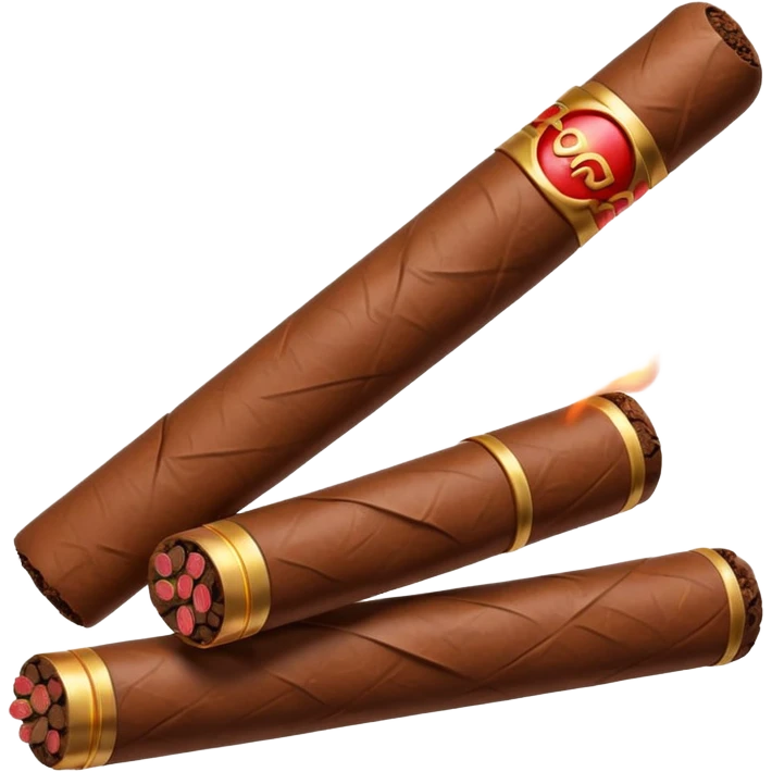 Emoji-style cigar icon, dark brown wrapper, subtle smoke, minimalistic, clean silhouette, metal details emoji