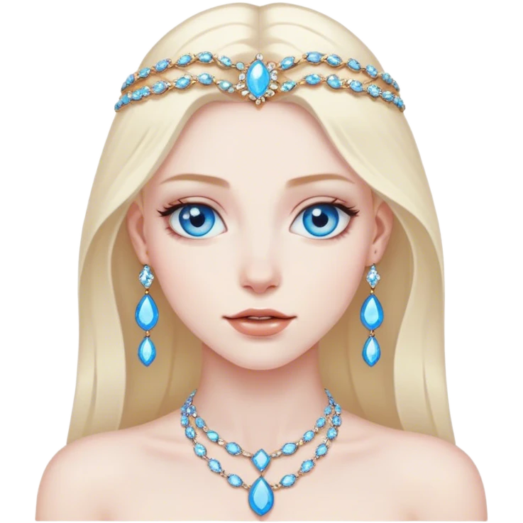 Blue eyed figure with jewelry emoji