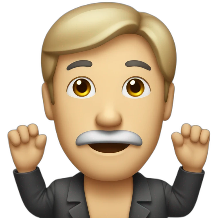 Man with rectangular Mustache Raise your hand emoji