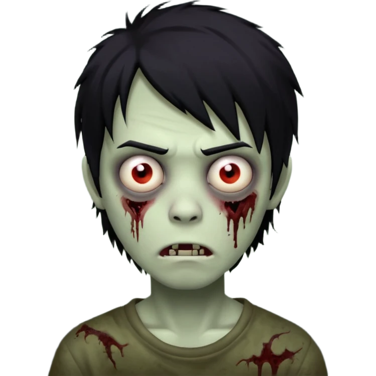 Boy, zombie, black hair, medium long, emo, shaggy, dark, spooky, creepy expression emoji