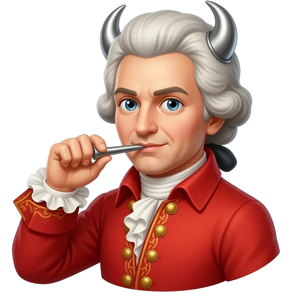Mozart with metal devil horn salute emoji