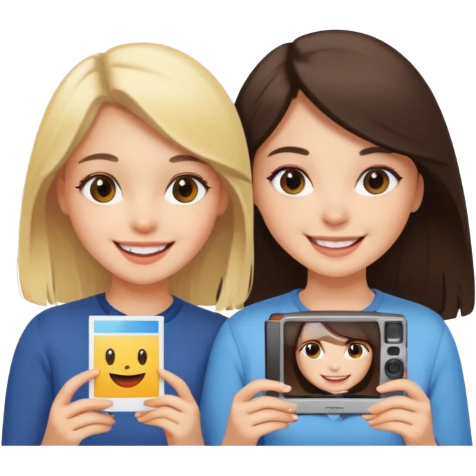 a brunette girl and a blonde girl smiling in polaroid picture emoji