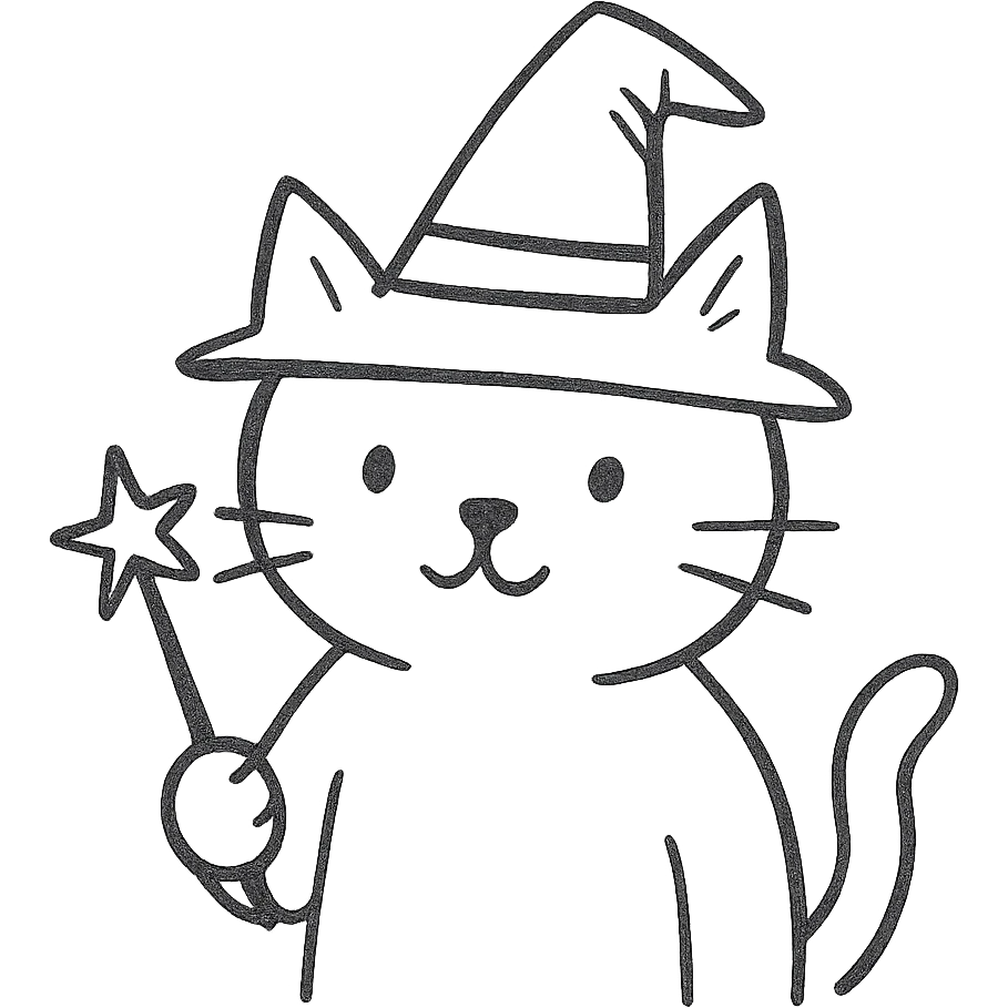 cat wearing a hat and holding a wand emoji