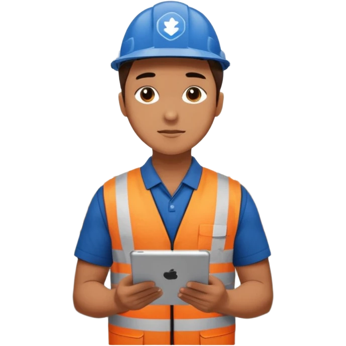 create a realistic emoji shwoing logistic worker controling something with an ipad emoji