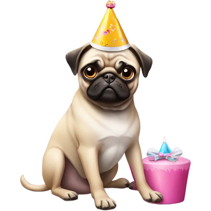 Pug wearing a birthday hat getting a pedicure emoji