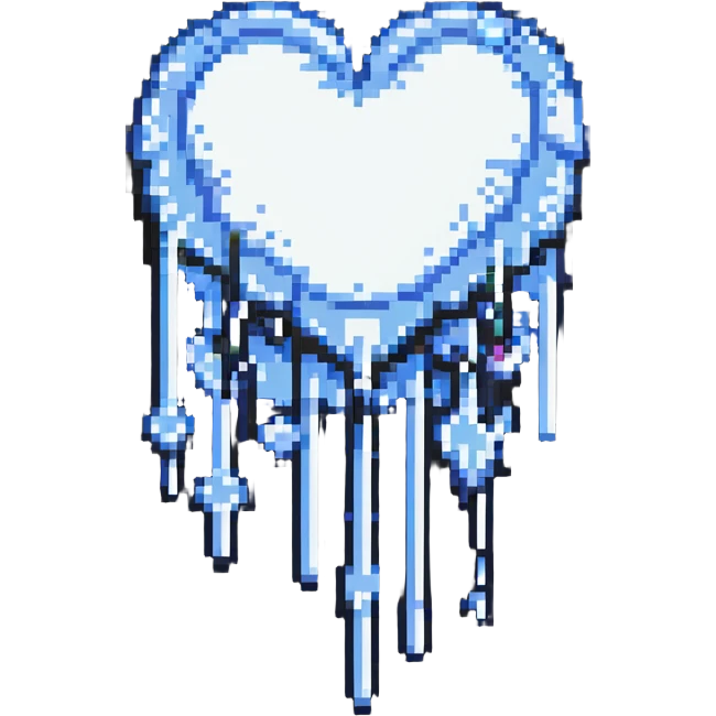 white heart dripping with goo, pixel art style emoji