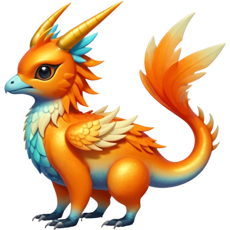  Shiny realistic cool beautiful iridescent light warmly colored reddish-orange-gold-gradients neon vibrant colorful pastel flourishing flurry fuzzy Nargacuga-Palkia-Meloetta-Noibat-fusion-animal-Fakémon-hybrid-creature, by griffsnuff emoji