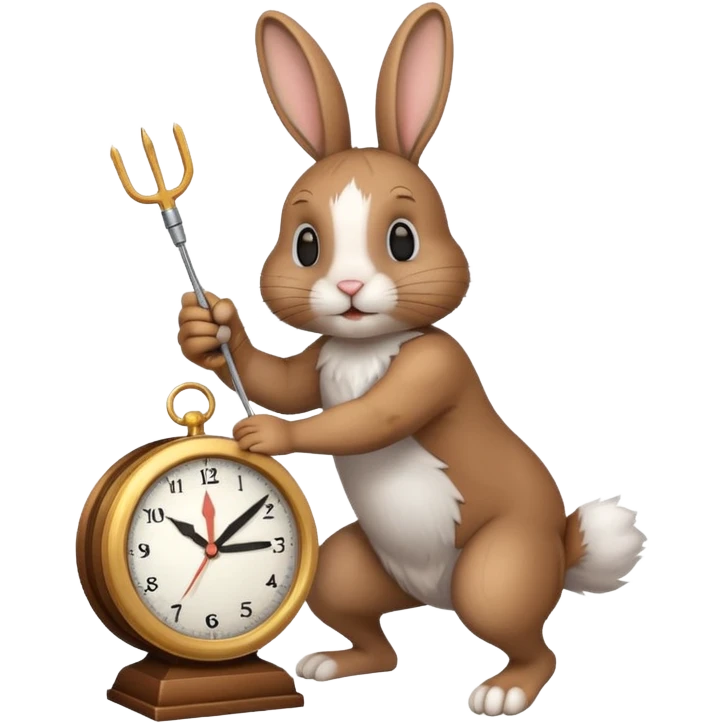 Un lapin qui a une horloge dans la main droite qui monte une aiguille  emoji