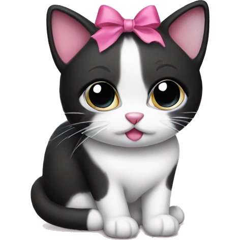 black and white cat with pink bow emoji