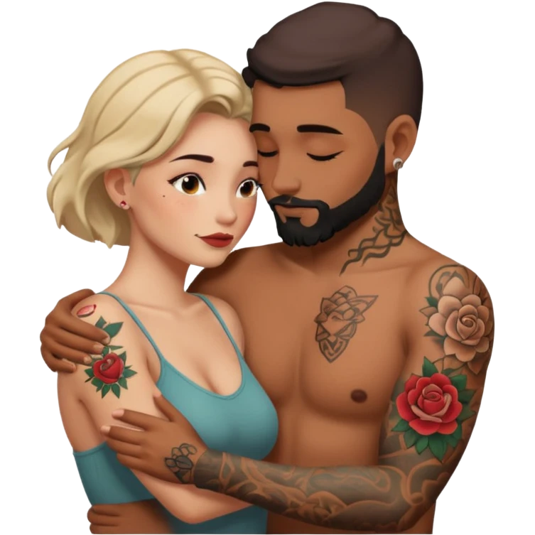 Loving intimate moment between lovers, photo Realistic Couple with tattoos  emoji