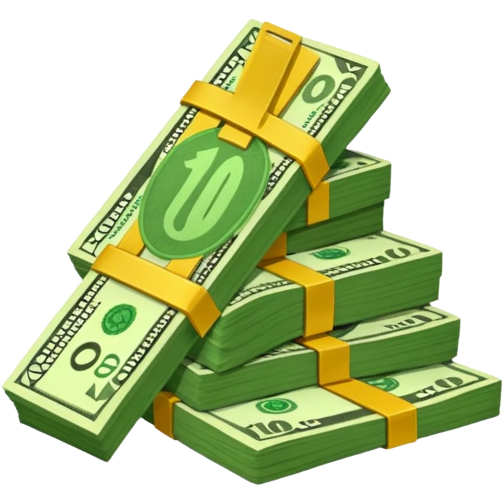 cash pile, make bills rectangular, next to a "10x" factor emoji