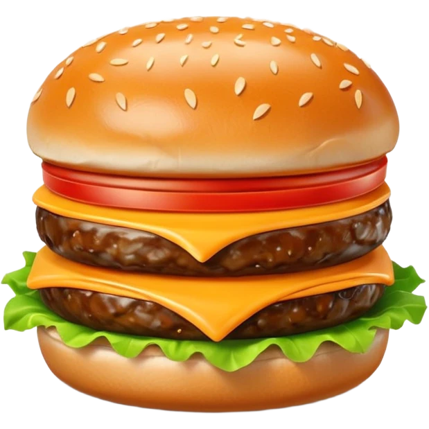 A cute 3D emoji-style burger with glossy finish, shiny bun with sesame seeds, melted cheese, fresh lettuce, smooth cartoon design, soft lighting, clean background, high-quality modern emoji look. emoji