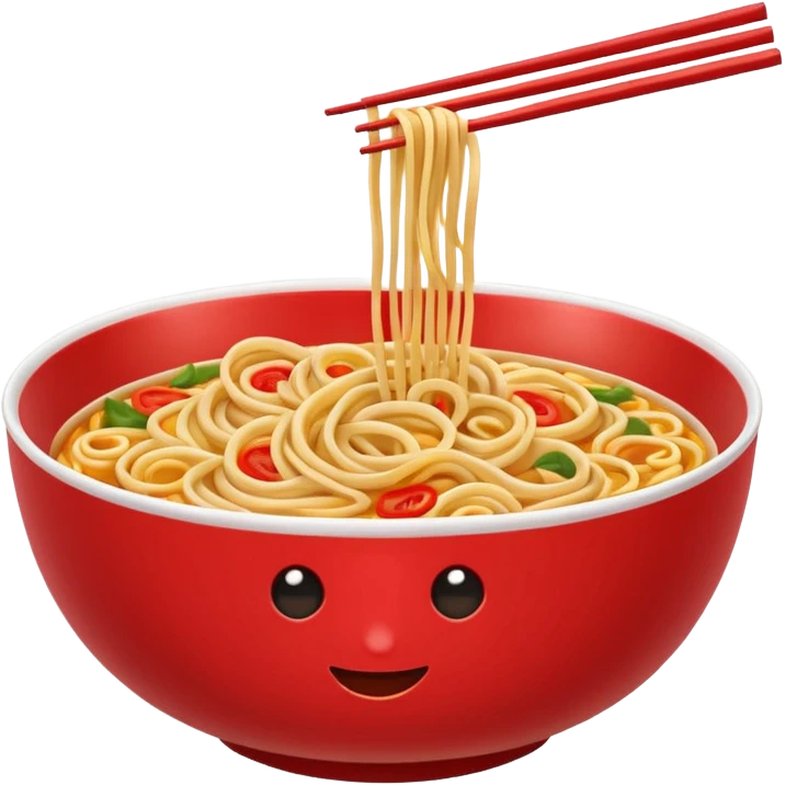 Chinese cuisine humanless avatar in bright emoji-style illustration. Noodles bowl, red and gold colors, simple shapes, flat design, bold and energetic. emoji