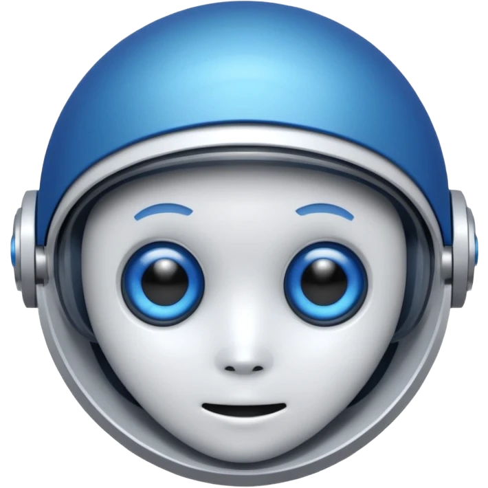 tête de robot cosmonaute bleu et blanc avec des yeux arondis bleu emoji