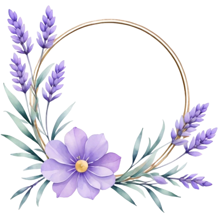 The art style is clean line art with delicate watercolor textures, pastel colors, and a dominant palette of lavender, soft lilac, and muted purple.  Delicate frames to border text emoji