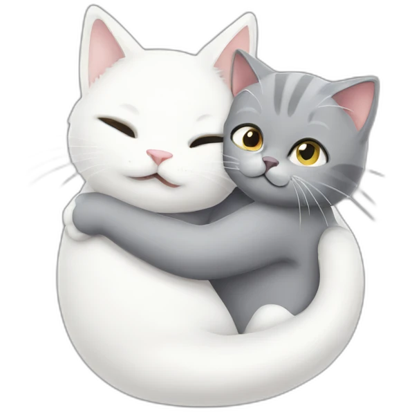 white cat hug little grey cat emoji