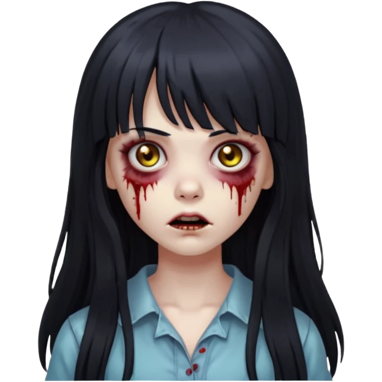 zombie girl with long black hair and bangs emoji