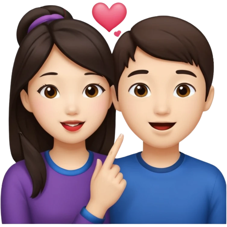 Asian girl blowing kiss to brunette boy  emoji