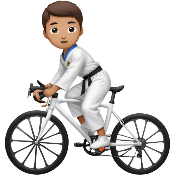 Taekwondo boy wearing a dobok riding a road bike emoji