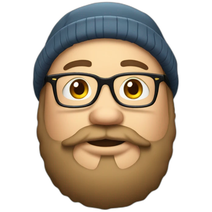 Fat man with beenie on head, beard and glasses emoji