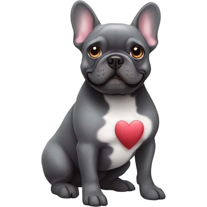 Dark grey French bulldog with hearts emoji