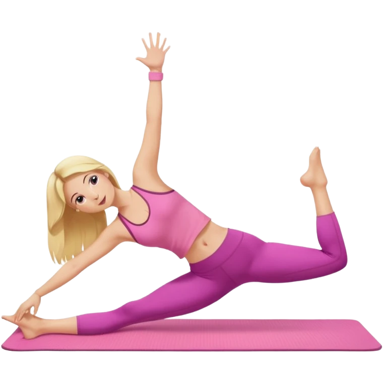 blonde sporty girl doing pilates on a pink yoga mat emoji