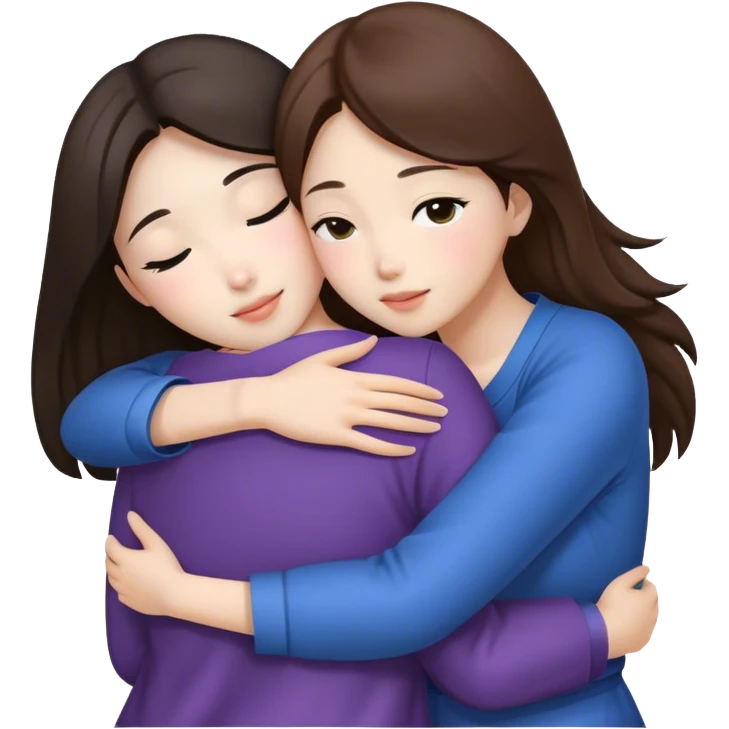 Hug between 3 brunette korean women  emoji