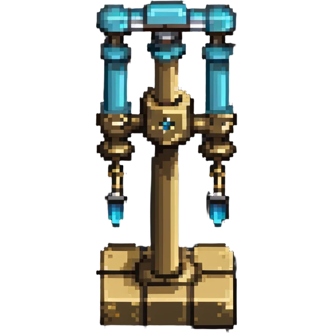brass mechanical press from Create mod, Minecraft pixel art style, detailed brass and iron emoji